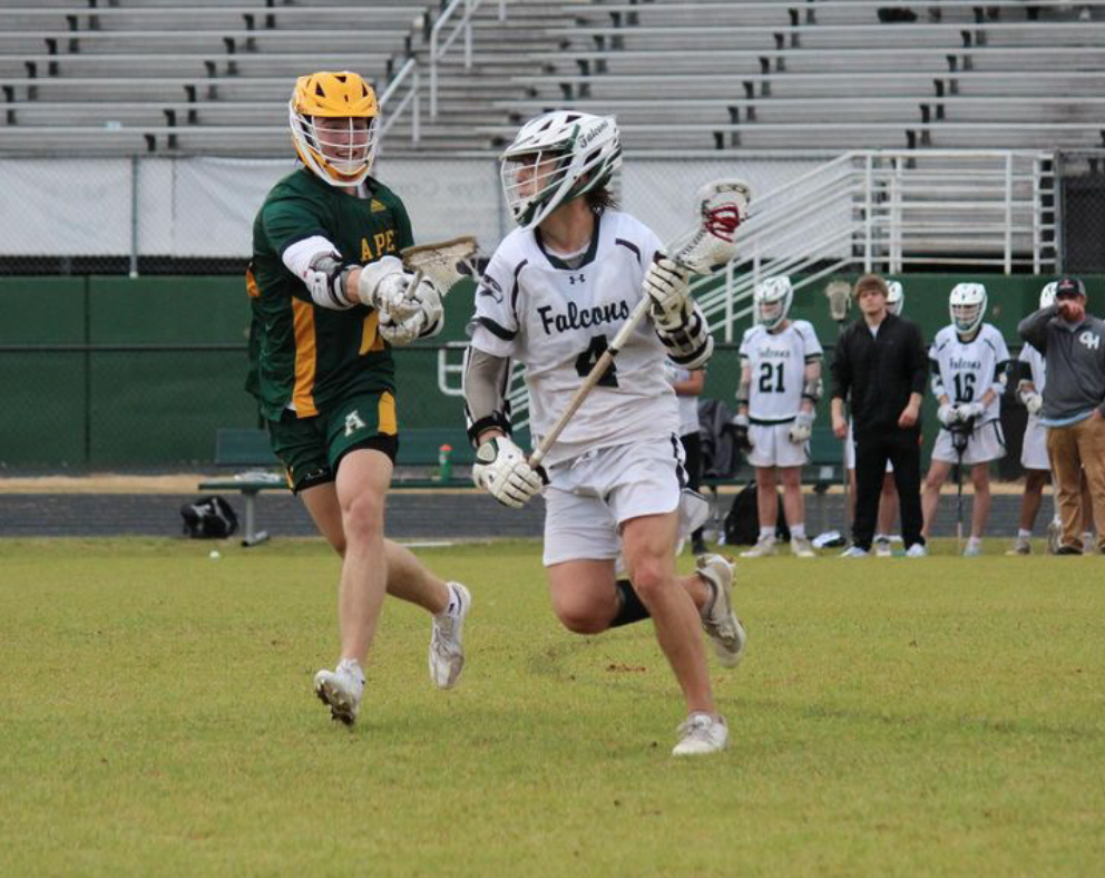 Jack D’agostin moves the ball down the field in a conference matchup against Apex High School.
Photo used with permission from Jack D’agostin
